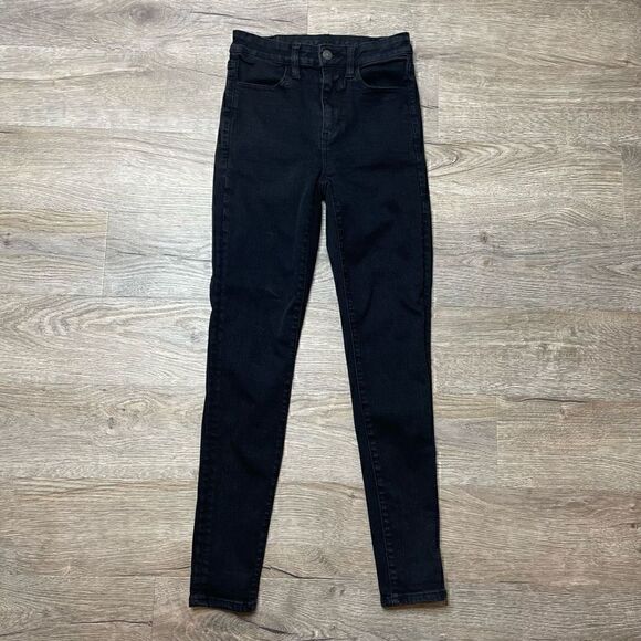 American Eagle Jeans Womens Sz 2 Black Highest Rise Jegging Stretch - Picture 1 of 8